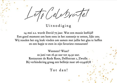 Uitnodiging feestje 75 jaar ballonnen slingers confetti foto 3
