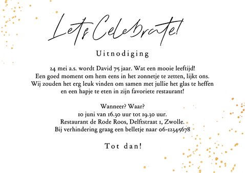 Uitnodiging feestje 75 jaar ballonnen slingers confetti foto 3