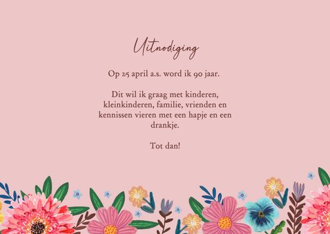 Uitnodiging feestje 90 bloemen botanisch lente 3