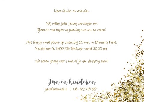 Uitnodiging feestje felicitatie glitter goud 3