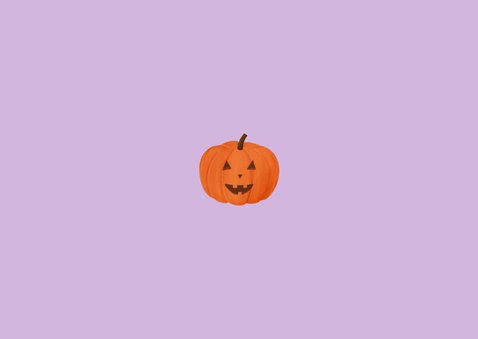 Uitnodiging feestje Halloween paars pompoenen vleermuizen Achterkant