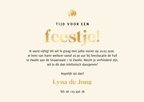 Uitnodiging feestje met confetti en goudfolie ballonnen 3