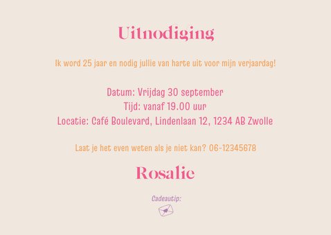Uitnodiging feestje met felle kleurtjes en ballonnen 3