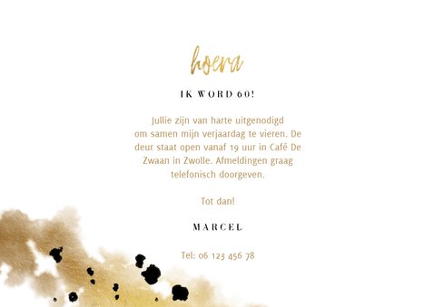 Uitnodiging fotocollage 3 foto's met confetti en goud 3