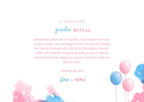 Uitnodiging gender reveal fotostrip met ballonnen 3