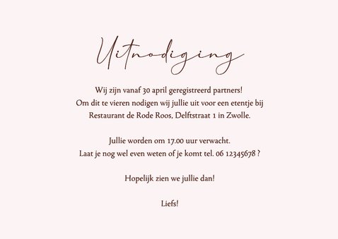 Uitnodiging geregistreerd partnerschap etentje lente bloesem 3
