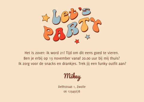 Uitnodiging groovy funky feestje dance party sterren 3