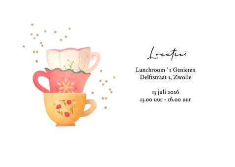 Uitnodiging high tea thee illustraties gebakjes confetti 2