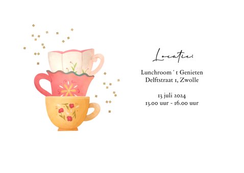 Uitnodiging high tea thee illustraties gebakjes confetti 2