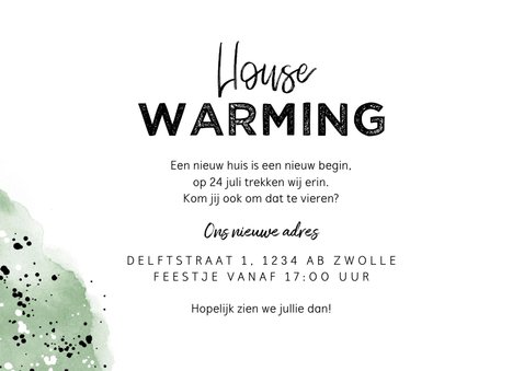 Uitnodiging housewarming hip met waterverf en spetters 3