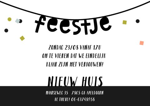 Uitnodiging huisje boompje feestje confetti 3