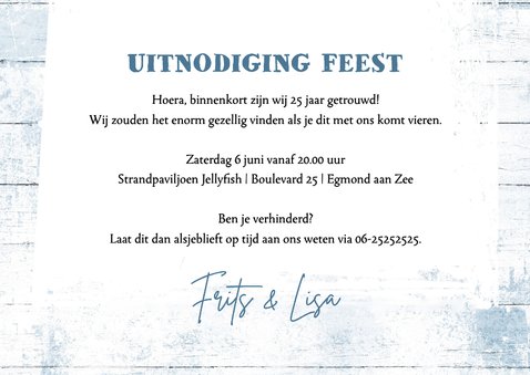 Uitnodiging huwelijksjubileum wegwijzer strandstijl 3