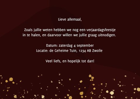 Uitnodiging inhaalfeestje met gouden spetters 3