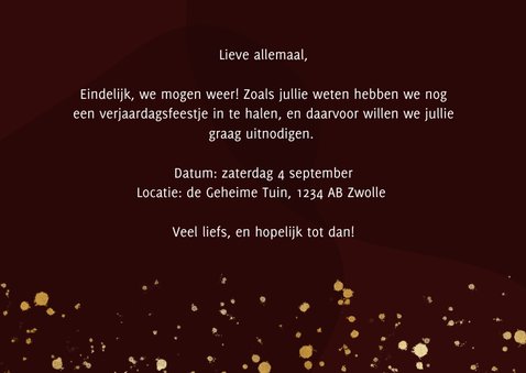 Uitnodiging inhaalfeestje met gouden spetters 3