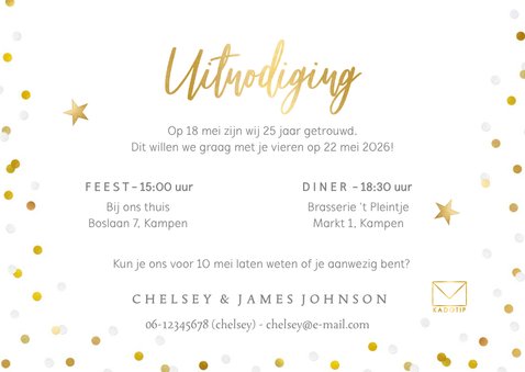Uitnodiging jubileum 25 jaar getrouwd met goud en confetti 3
