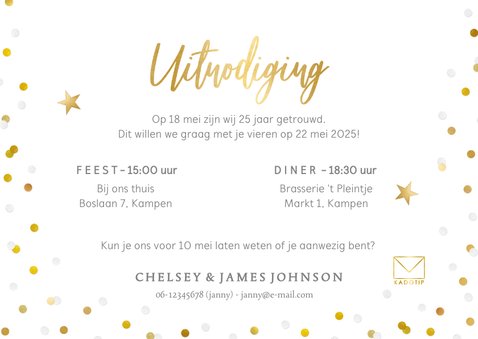 Uitnodiging jubileum 25 jaar getrouwd met goud en confetti 3