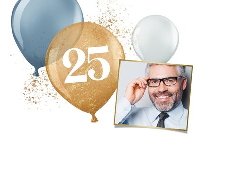 Uitnodiging jubileum 25 jaar in dienst ballonnen foto goud 2