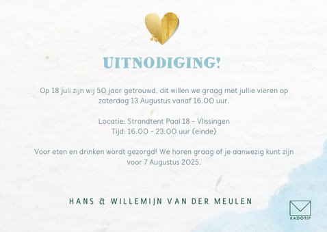 Uitnodiging jubileum in strand thema met foto en wegwijzer 3