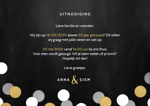 Uitnodiging jubileumfeest 50 jaar getrouwd confetti & foto's 3