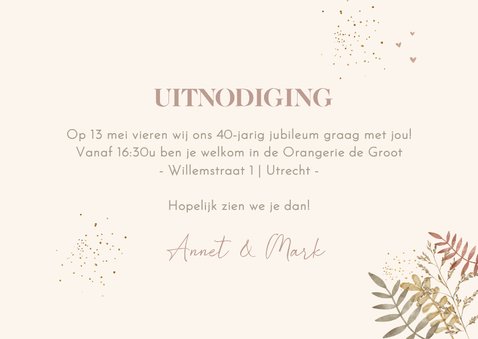 Uitnodiging jubileumfeest fietsend stel met ballonnen 3