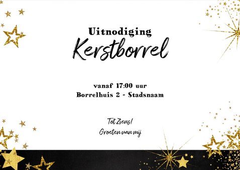 Uitnodiging (kerst) borrel feestelijke kaart met sterretjes 3