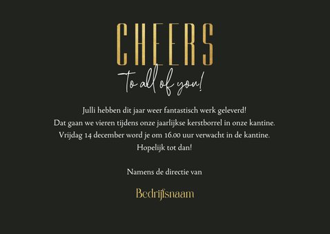 Uitnodiging kerstborrel cheers champagne bedrijf sterren 3