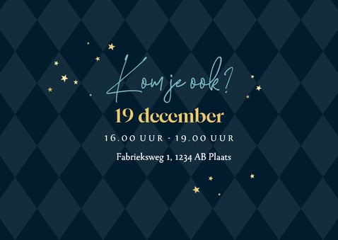 Uitnodiging kerstborrel goud ruitjes blauw zakelijk 2