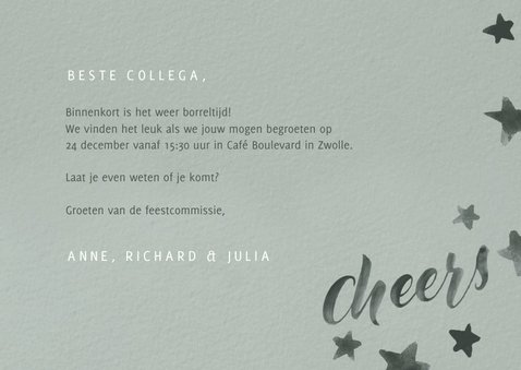 Uitnodiging kerstborrel medewerkers 'Cheers! 3