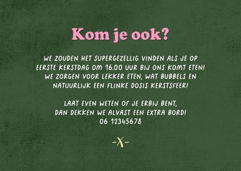 Uitnodiging kerstdiner streepjes hip hartjes goud 3