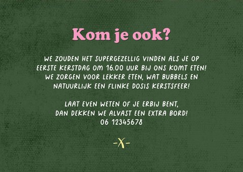 Uitnodiging kerstdiner streepjes hip hartjes goud 3