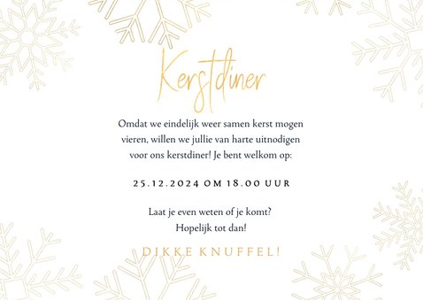Uitnodiging kerstdiner uitnodiging met gouden sneeuwvlokken 3
