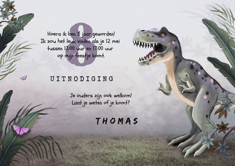 Uitnodiging kinderfeestje dino jungle trex 3