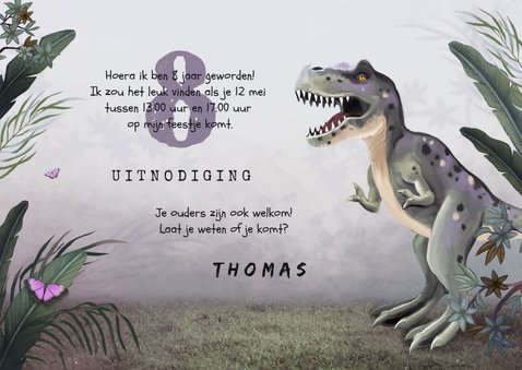 Uitnodiging kinderfeestje dino jungle trex 3