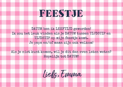 Uitnodiging kinderfeestje foto meisje label hout 3