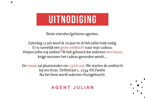 Onwijs Uitnodiging kinderfeestje geheim agent spy | Kaartje2go IF-87