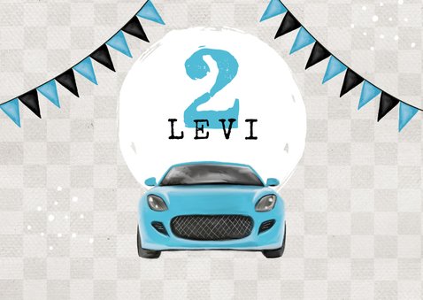 Uitnodiging kinderfeestje jongen 2 jaar auto's blauw foto 2