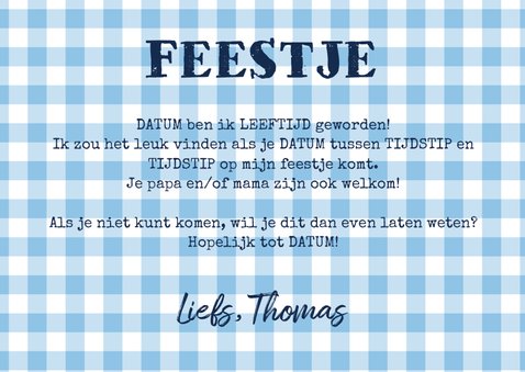 Uitnodiging kinderfeestje jongen label hout blauw 3