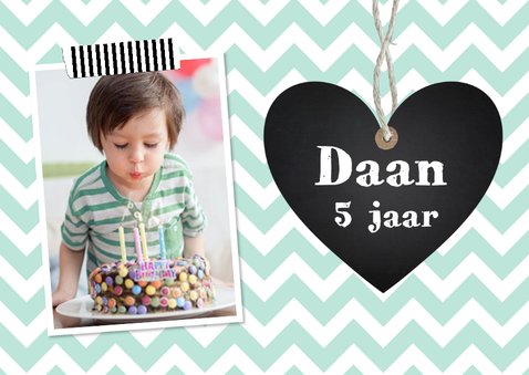 Uitnodiging kinderfeestje jongen mint hartje 2