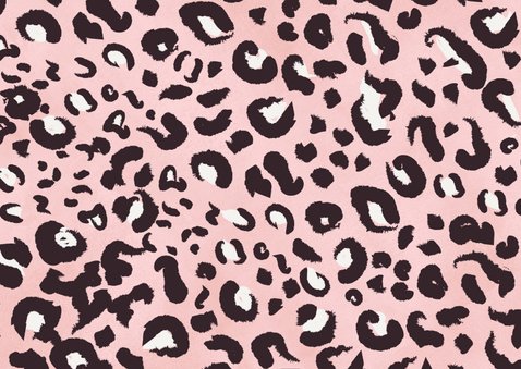 Uitnodiging kinderfeestje meisje met roze panterprint + foto Achterkant