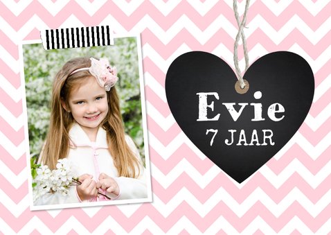 Uitnodiging kinderfeestje meisje roze hartje 2