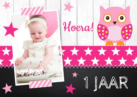 Uitnodiging kinderfeestje meisje uiltje hout 2