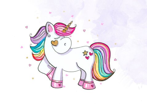 Uitnodiging kinderfeestje meisje unicorn lila watercolor 2