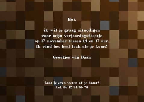 Uitnodiging kinderfeestje Minecraft 3