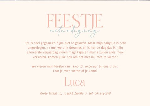 Uitnodiging kinderfeestje peuter met pastel ballonnen 3