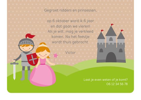 Uitnodiging kinderfeestje ridders en prinsessen 3