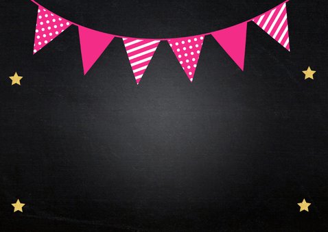 Uitnodiging kinderfeestje slinger fotocollage krijtbord roze 2