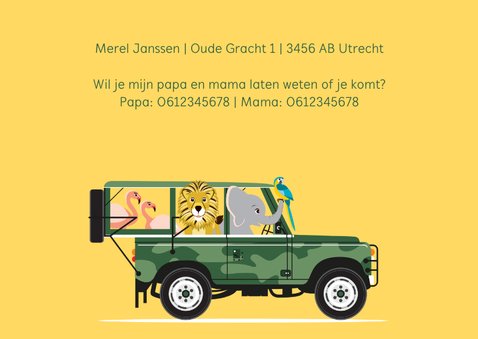 Uitnodiging kinderfeestje vanuit een stoere jeep 3