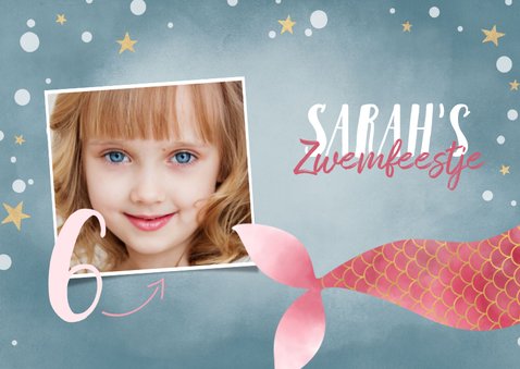 Uitnodiging kinderfeestje voor zwemfeestje met zeemeermin 2
