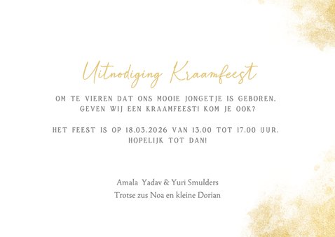 Uitnodiging kraamfeest grote eigen foto en sierlijke tekst 3