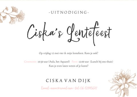 Uitnodiging lentefeest met bloemen, vlinder en foto 3